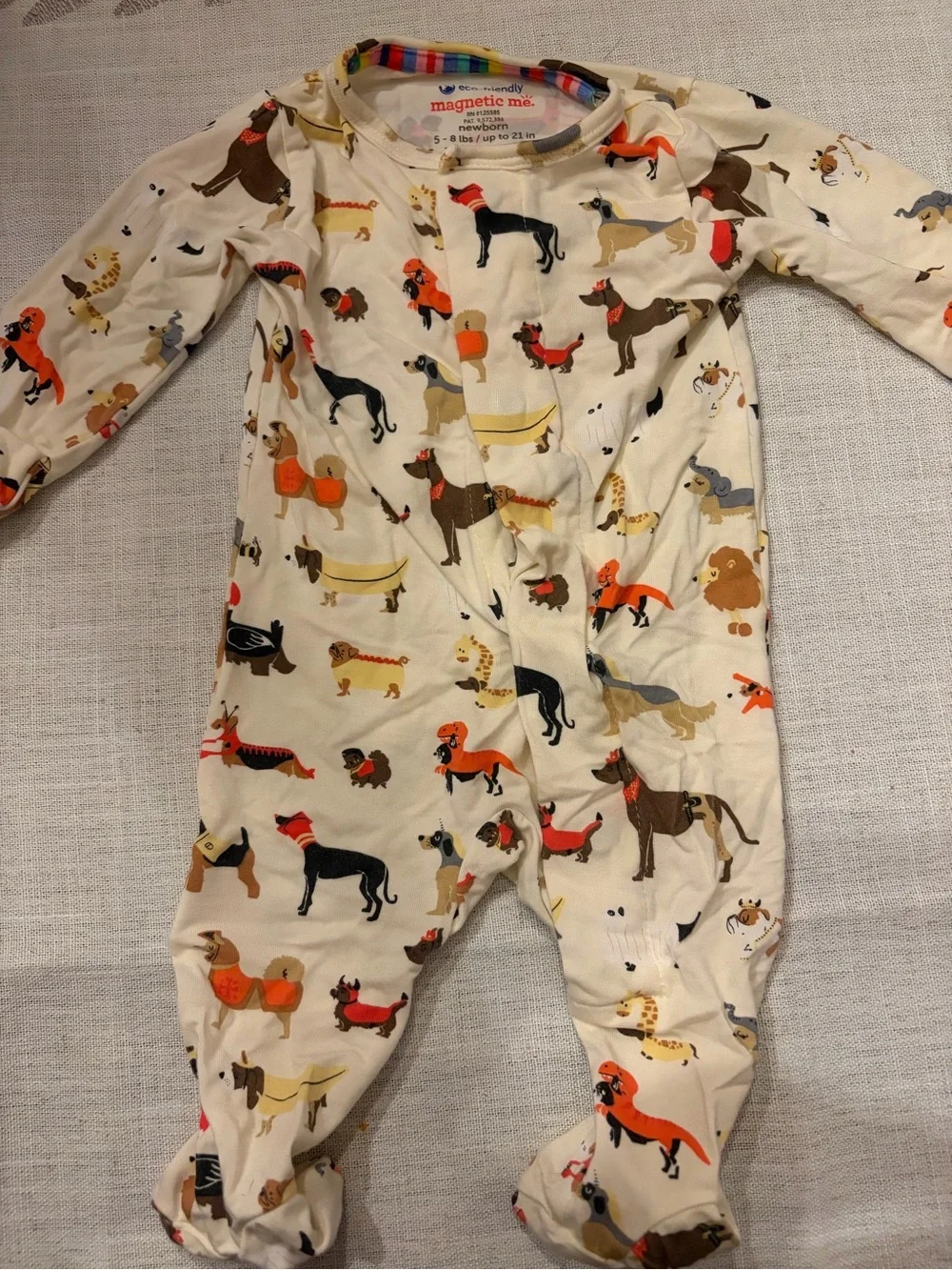 Magnetic Me Cream Dog-Print Footie with Orange, Brown, Black Accents